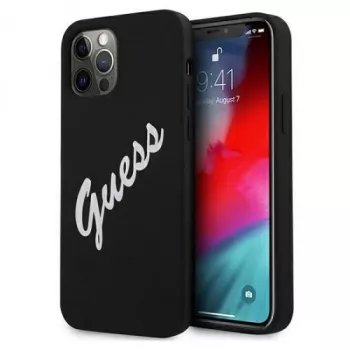 Guess Apple iPhone 12 Pro Max 6,7'' Vintage White Script Silicone Cover Black