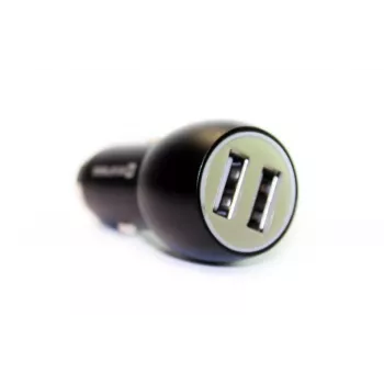 Evelatus EC7DC01 Automobilinis įkroviklis 3.1A 2 USB prievadai su nerūdijančio plieno avariniu įrankiu juodas