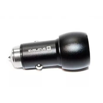 Evelatus EC7DC01 Automobilinis įkroviklis 3.1A 2 USB prievadai su nerūdijančio plieno avariniu įrankiu juodas