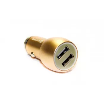 Evelatus ECC01 GOLD automobilinis įkroviklis su 2 USB prievadais, 3.1A ir nerūdijančio plieno avariniu įrankiu, auksinis
