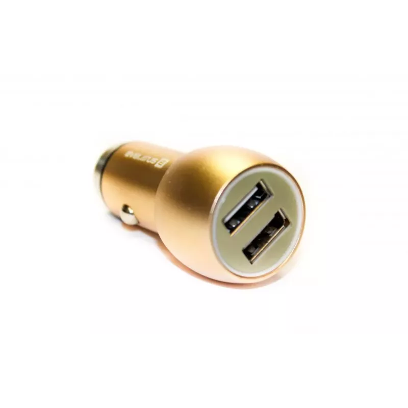 Evelatus ECC01 GOLD automobilinis įkroviklis su 2 USB prievadais, 3.1A ir nerūdijančio plieno avariniu įrankiu, auksinis