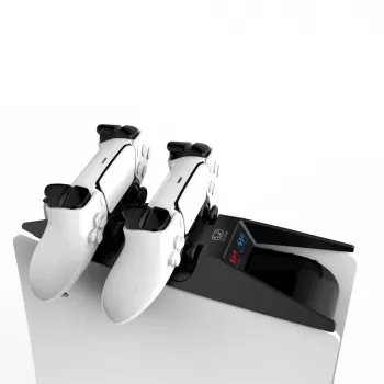 Saitake Dual Charging Station Dock, skirta Sony PlayStation 5 PS5 valdikliams, konsolės formos, juoda balta