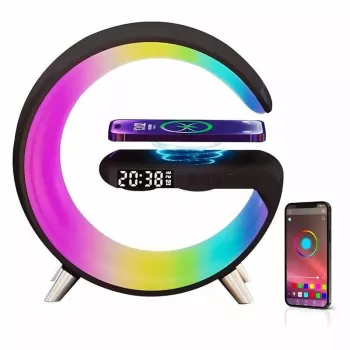 Elight G1 15W belaidis įkroviklis, stalo žadintuvas, atmosferos naktinė lempa su Bluetooth garsiakalbiu, juoda