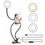 Elight TF stalinis spaustukinis 11 cm LED žiedo šviestuvas su 30 cm lanksčiu vamzdeliu ir telefono laikikliu, juodas