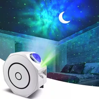 Elight OC1 Octagon Laser Galaxy Star Projector su garsu, Bluetooth programėlės valdymu ir nuotolinio valdymo pulteliu, baltas