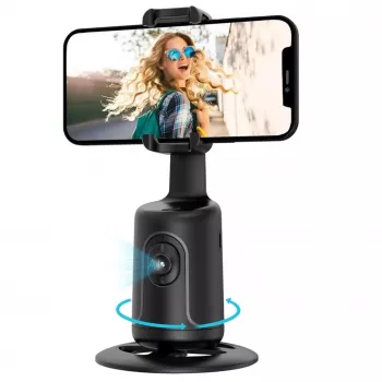 iWear P01 automatinis veido sekimo selfie stovas su trikoju ir išmaniojo telefono laikikliu, juodas