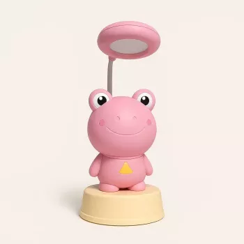 Kiddyz NL2 Space Froggy vaikiškas naktinis šviestuvas ir stalinė lempa (20x10 cm) su USB maitinimu ir pieštukų galąstuvu, rožinė