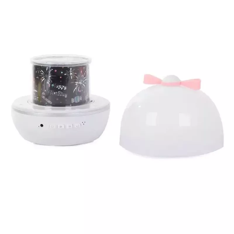 Kiddyz WH-16E Dream Projection naktinė lempa su projekcija (12x12x12 cm) su 6 keičiamais šablonais, USB-C įkraunama, balta