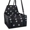 iLike Small Dog & Cat Car Travel Carrier Waterproof & Foldable Black Paw Print