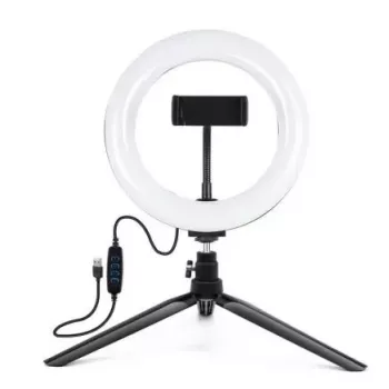 „Elight ST6-5“ 16 cm 10 W LED žiedinė šviesa su telefono laikikliu + 0,5 m metalinis trikojis + „Bluetooth“ nuotolinio valdymo pultas, juoda