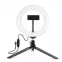 „Elight ST6-5“ 16 cm 10 W LED žiedinė šviesa su telefono laikikliu + 0,5 m metalinis trikojis + „Bluetooth“ nuotolinio valdymo pultas, juoda