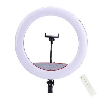 Elight SR14 36 cm LED žiedinė šviesa su išmaniojo telefono laikikliu, 220 V adapteriu ir „Bluetooth“ nuotolinio valdymo pulteliu, juoda