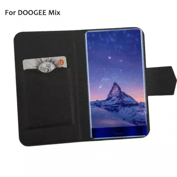 Doogee MIX Flip Cover Case with Tempered Glass Screen Protector Bundle - Black