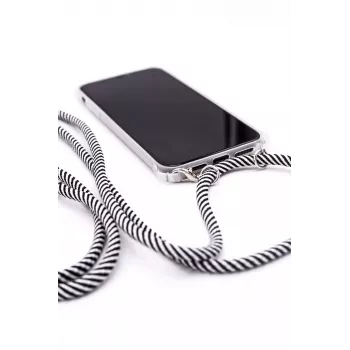 Evelatus Apple iPhone 11 Pro Max dėklas su virvute Juodos juostelės Skaidrus