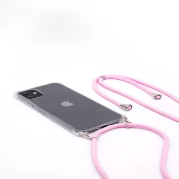 EVELATUS Apple iPhone X/XS dėklas su lyno juostelėmis, rožinis permatomas