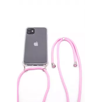 EVELATUS Apple iPhone X/XS dėklas su lyno juostelėmis, rožinis permatomas