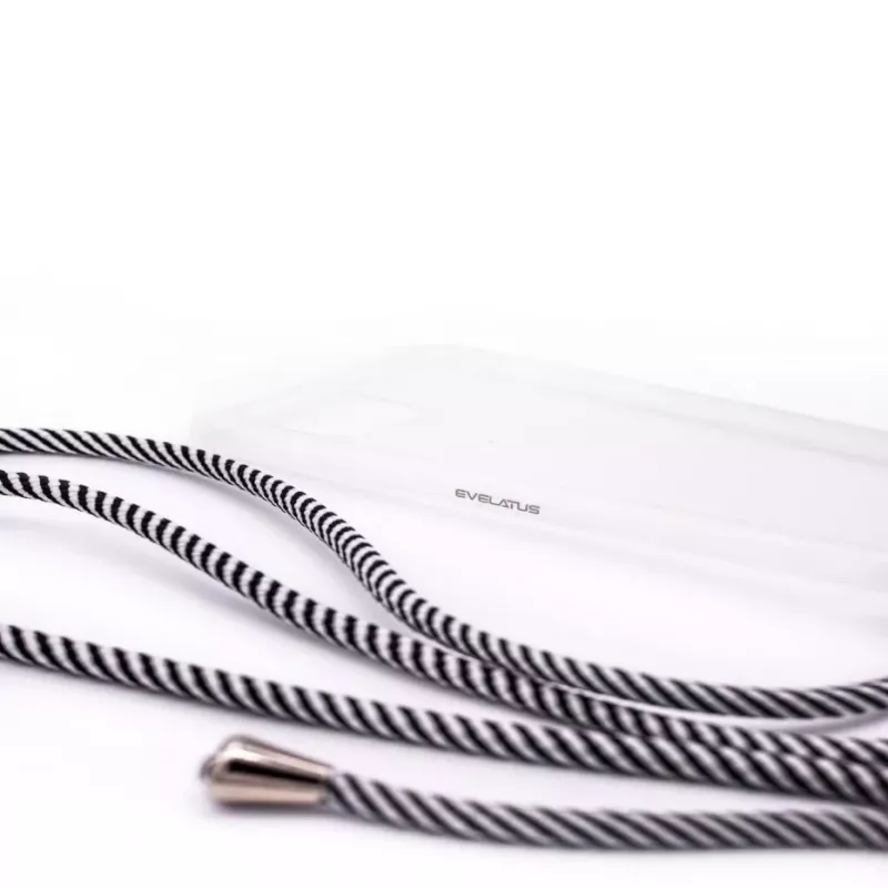 Evelatus Apple iPhone XR dėklas su virvute Black Stripes permatomas