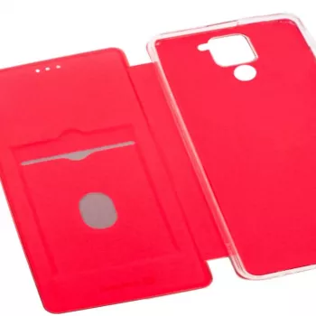 Evelatus Book Case, skirta Xiaomi Redmi Note 9, vyno raudona, PU oda, dėklas su kortelių kišenėmis ir stovu