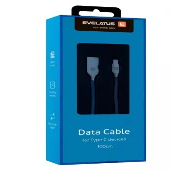 Evelatus duomenų kabelis, skirtas USB-C įrenginiams TPC06 1m mėlynas