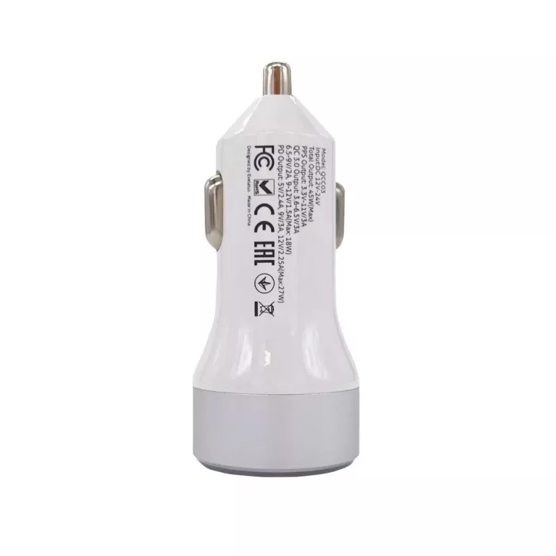 Evelatus Quick Car Charger QCC03 automobilinis įkroviklis, baltas