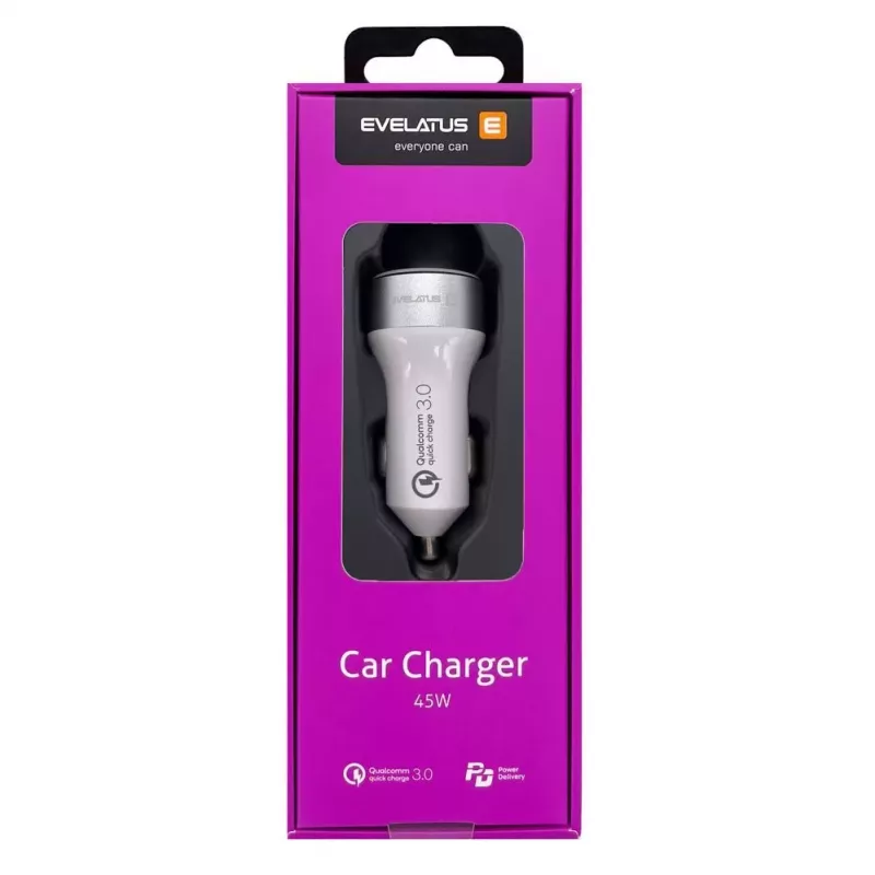Evelatus Quick Car Charger QCC03 automobilinis įkroviklis, baltas