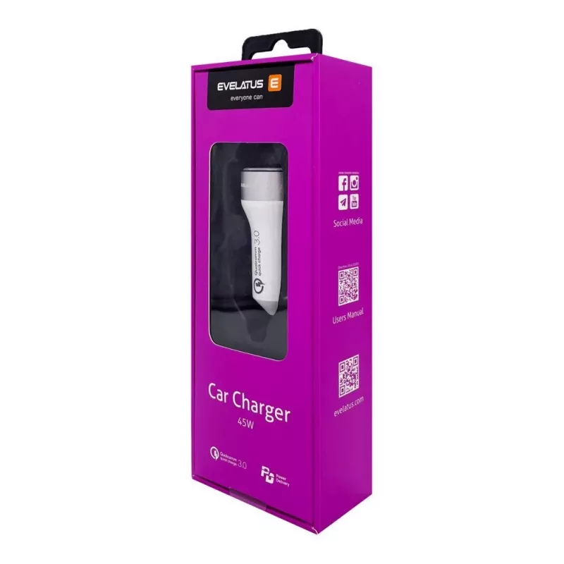 Evelatus Quick Car Charger QCC03 automobilinis įkroviklis, baltas