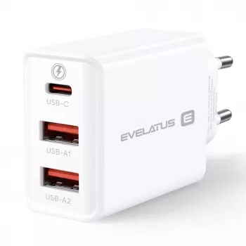 Evelatus ETC06 kelioninis įkroviklis EU sieninis 3 prievadai 32W USB-C / USB-A2 Baltas