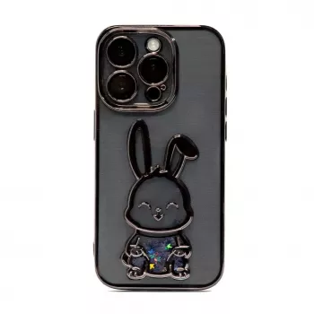 iLike Apple iPhone 15 Pro Max Silicone Case Print Desire Rabbit Black