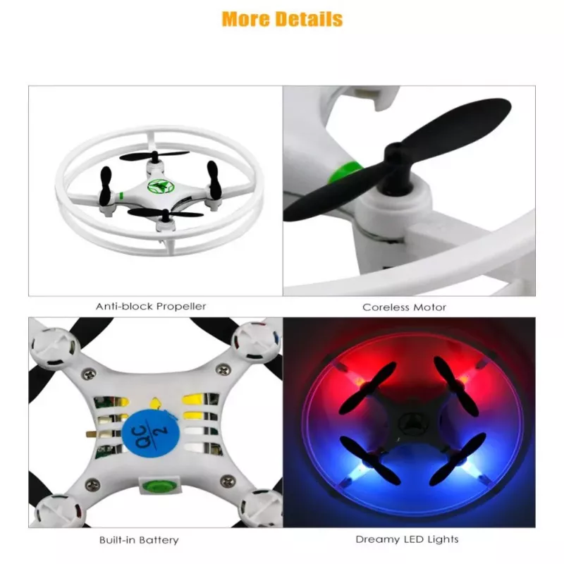 iLike Phantom Quadcopter Drone 360° (HC615) su nuotolinio valdymo pultu 2,4GHz, USB įkrovimu, 6 ašių giroskopu, 4 kanalais - balta