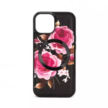 Evelatus Apple iPhone 14 odinis dėklas su užtrauktuku, gėlių raštas, juodas
