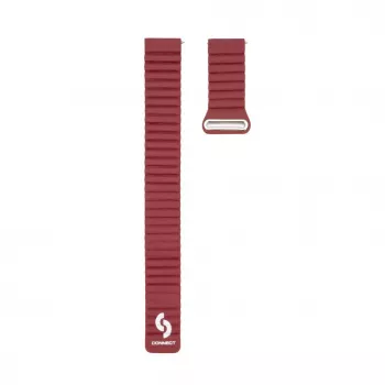 Connect 20mm Flat Head Leather - Silicone Loop Magnetic Watch Strap (130mm M/L) Wine Red