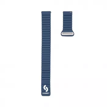 Connect 20mm Flat Head Leather-Silicone Loop Magnetic Watch Strap (130mm M/L) Midnight Blue