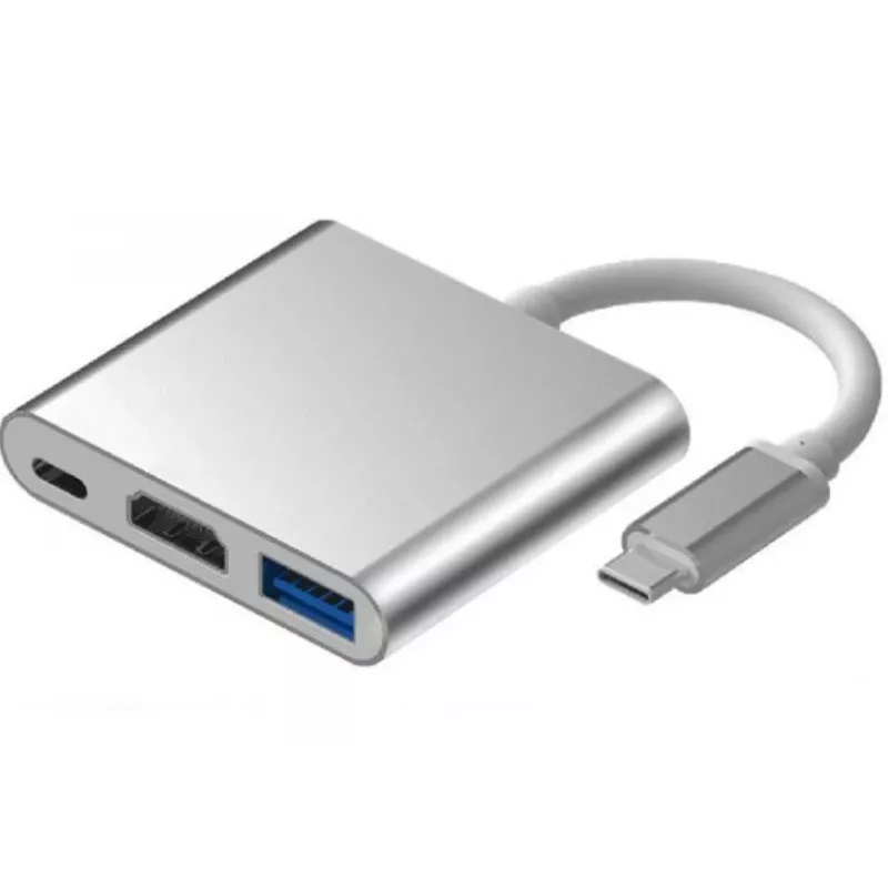 iLike HD1 3in1 USB-C į HDMI 4K / USB 3.0 / USB-C Female Adapter sidabrinis