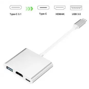 iLike HD1 3in1 USB-C į HDMI 4K / USB 3.0 / USB-C Female Adapter sidabrinis