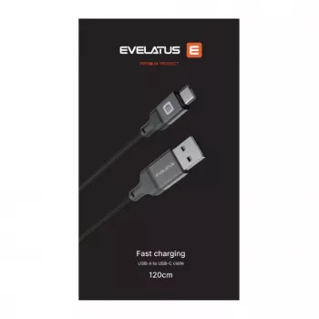 Evelatus USB-A į USB-C laidas 1,2 m pintas nailonas juodas