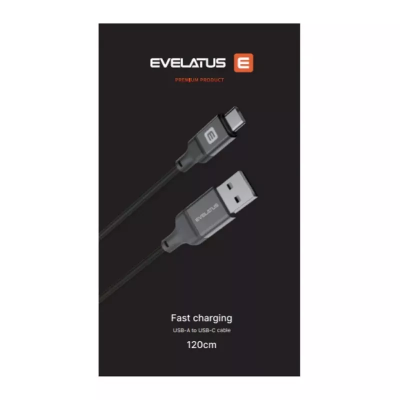 Evelatus USB-A į USB-C laidas 1,2 m pintas nailonas juodas
