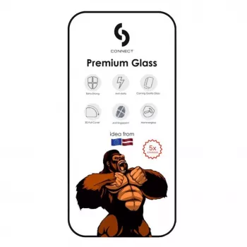 Connect Apple iPhone 16 Plus Corning Gorilla Glass Anti-Static 3D Full Cover 5X Stronger Black