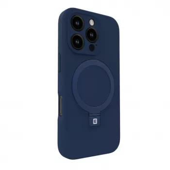 Evelatus Apple iPhone 16 Pro Premium Magsafe su Stovu Minkšto Lietimo Silikoninis Dėklas Tamsiai Mėlynas