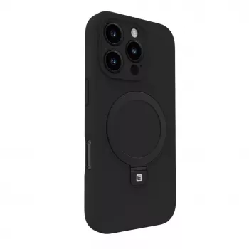 Evelatus Apple iPhone 16 Pro Max Premium MagSafe su Stovu Minkšto Lietimo Silikoninis Dėklas Juodas
