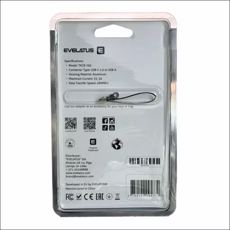 Evelatus UltraLink OTG Adapter USB-C į USB 3.0 5V 3A 5 Gbps Juodas