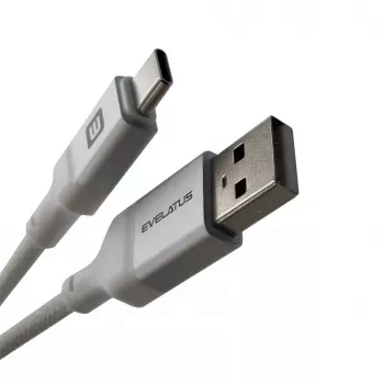 Evelatus USB-A į USB-C laidas 2M, aliuminio korpusas, pintas, baltas