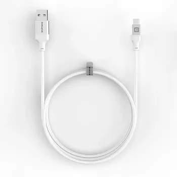 Evelatus USB-A į USB-C laidas 2M, aliuminio korpusas, pintas, baltas