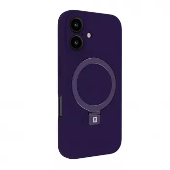 Evelatus Apple iPhone 16 Premium Magsafe su stovu Minkšto prisilietimo silikoninis dėklas Violetinis