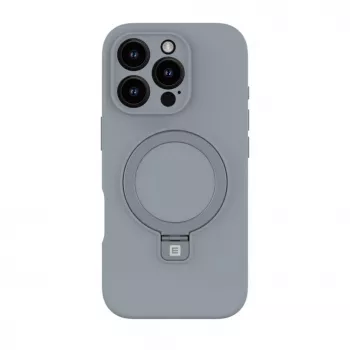 Evelatus Apple iPhone 16 Pro Max Premium MagSafe su stovu, minkšto lietimo silikoninis dėklas, sidabrinis