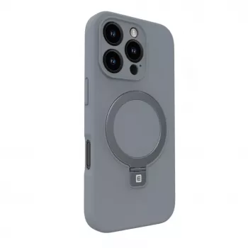 Evelatus Apple iPhone 16 Pro Max Premium MagSafe su stovu, minkšto lietimo silikoninis dėklas, sidabrinis