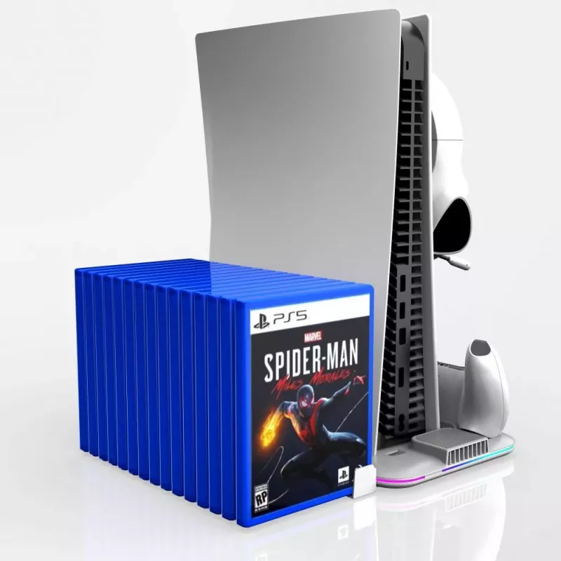 iLike DZ504 Slim daugiafunkcė doko stotelė PlayStation 5 PS5 pultams su aušinimo ventiliatoriais ir RGB, juoda