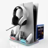 iLike DZ504 Slim daugiafunkcė doko stotelė PlayStation 5 PS5 pultams su aušinimo ventiliatoriais ir RGB, juoda