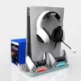 iLike DZ504 Slim daugiafunkcė doko stotelė PlayStation 5 PS5 pultams su aušinimo ventiliatoriais ir RGB, juoda