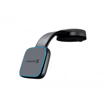 Evelatus MagSafe Qi belaidis įkroviklis magnetinis lankstus 360° sukamas laikiklis automobiliui su siurbtuku, juodas