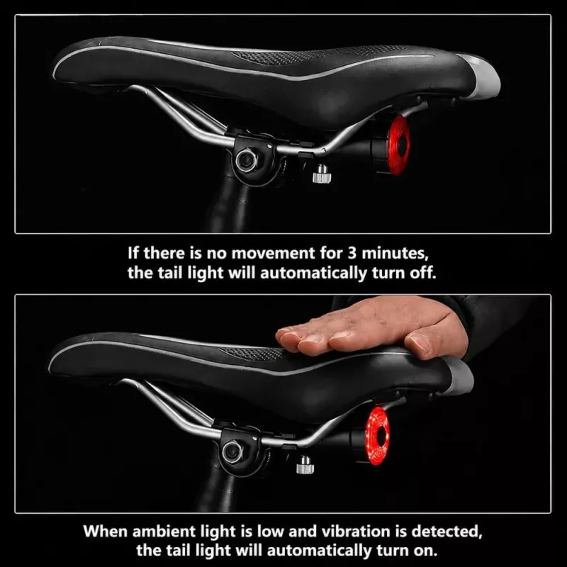 iLike Smart USB Rechargeable Bike Tail Light su stabdžių jutikliu, 7 apšvietimo režimai, IPX5 atsparus vandeniui, aliumininis dviračio galinis žibintas, tvirtinimas prie sėdynės bėgelio
